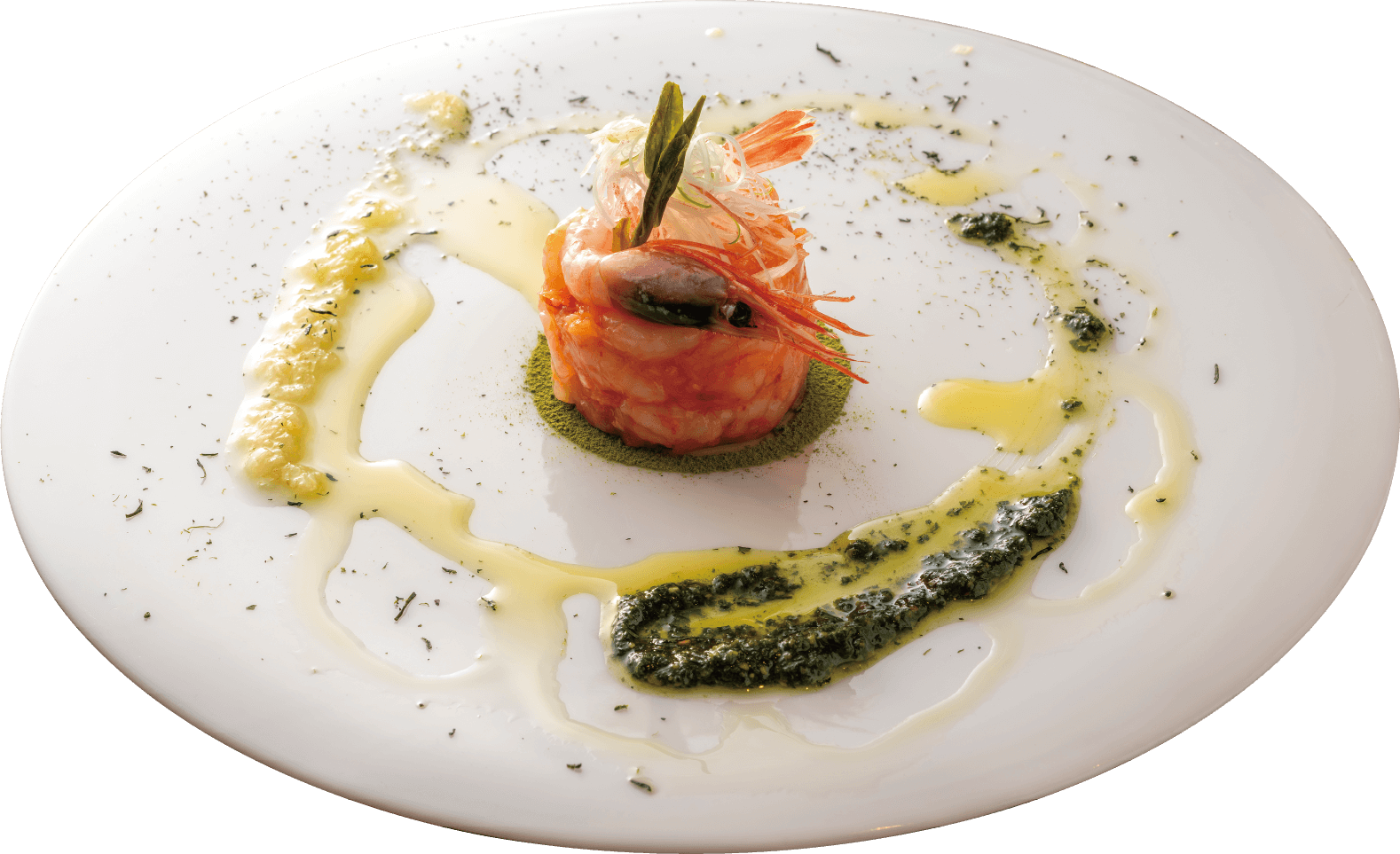 中華旬彩 森本 の うれしの茶を使った甘エビと発酵唐辛子の冷菜